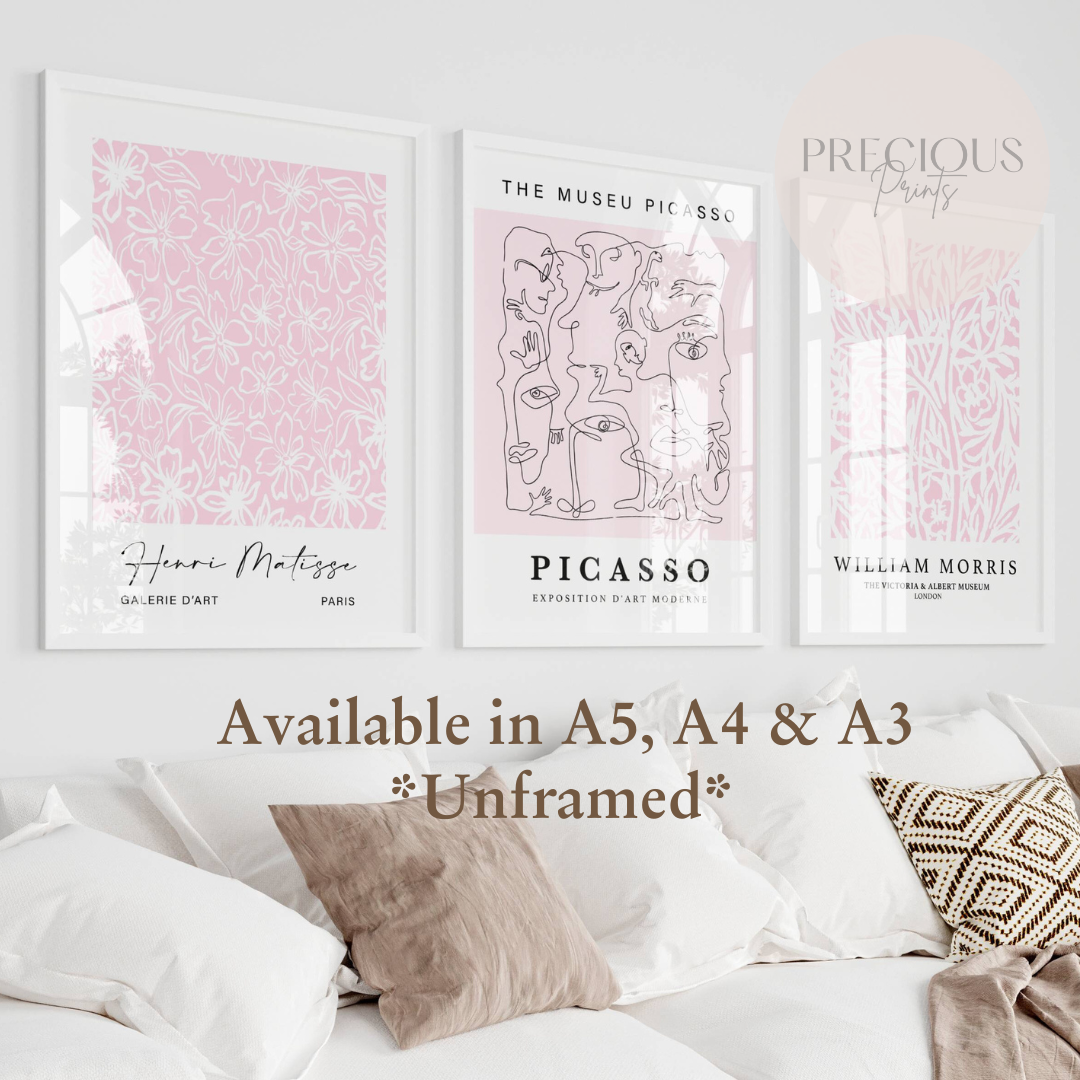 Set of 3 Pink Picasso / Matisse / William Morris Prints Art Gallery Decor