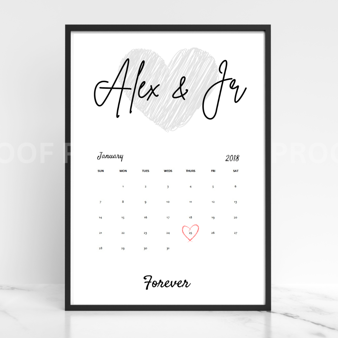Personalised Valentine Anniversary Gift Calendar Art day we met print A5 A4 A3