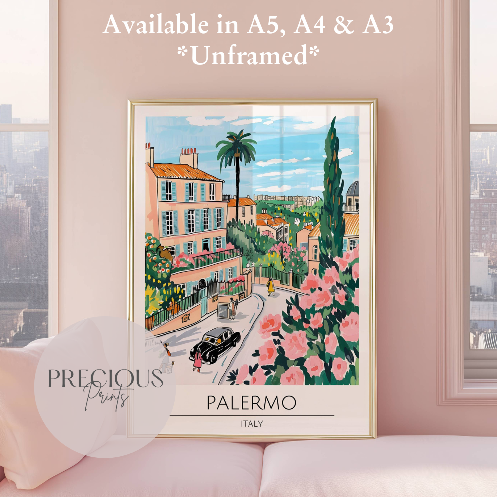 Italy - Palermo Travel Print Poster / Vintage Wall Art / Giclee A5 A4 A3