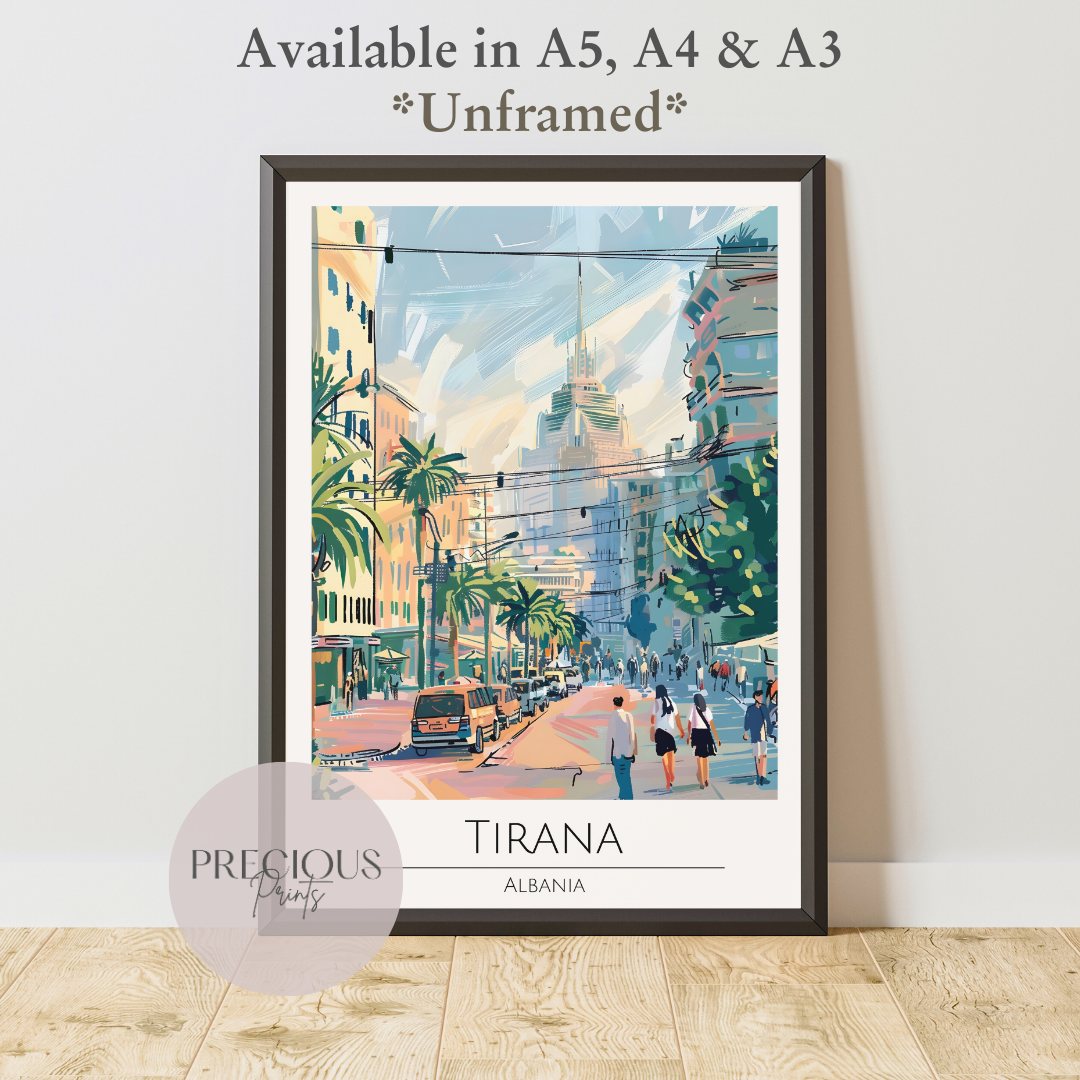 Albania, Tirana  Travel Print Poster / Vintage Wall Art / A5 A4 A3