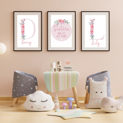 Sisters Make the Best Friends Personalised Floral  bedroom Print / A5 A4 A3