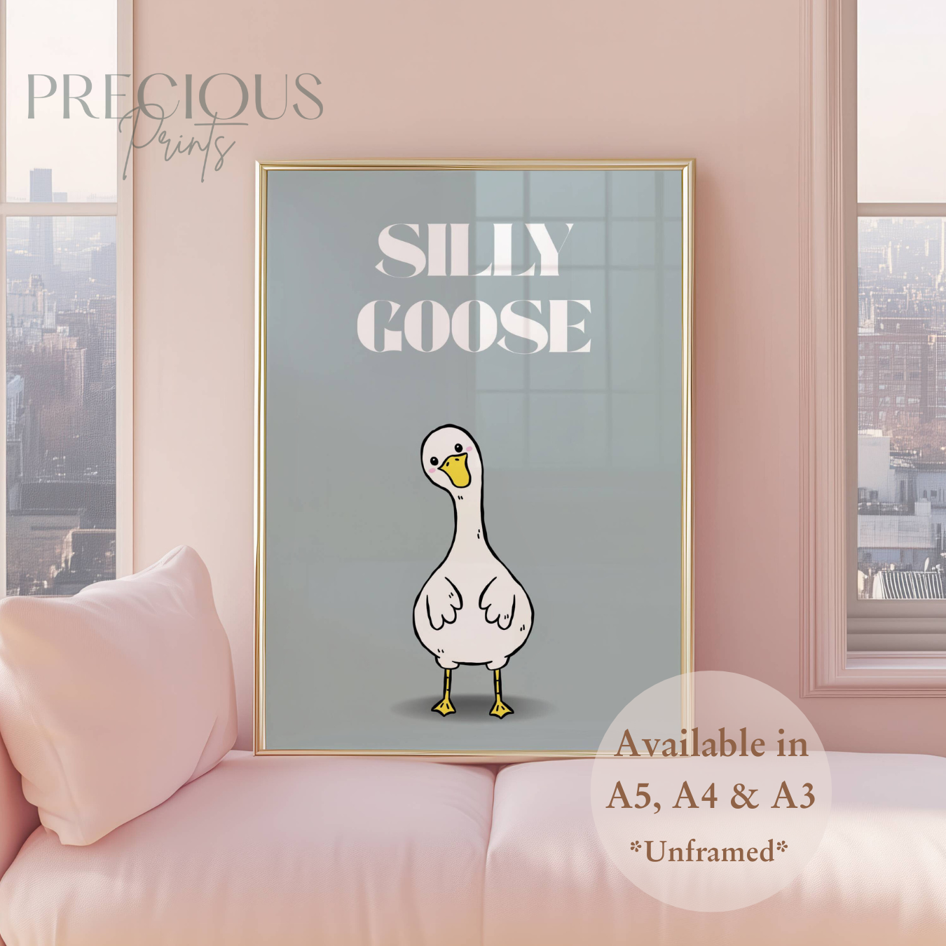 Grey Silly Goose / Funny Preppy Art Poster / Humour / Pop Art / Trendy A5 A4 A3