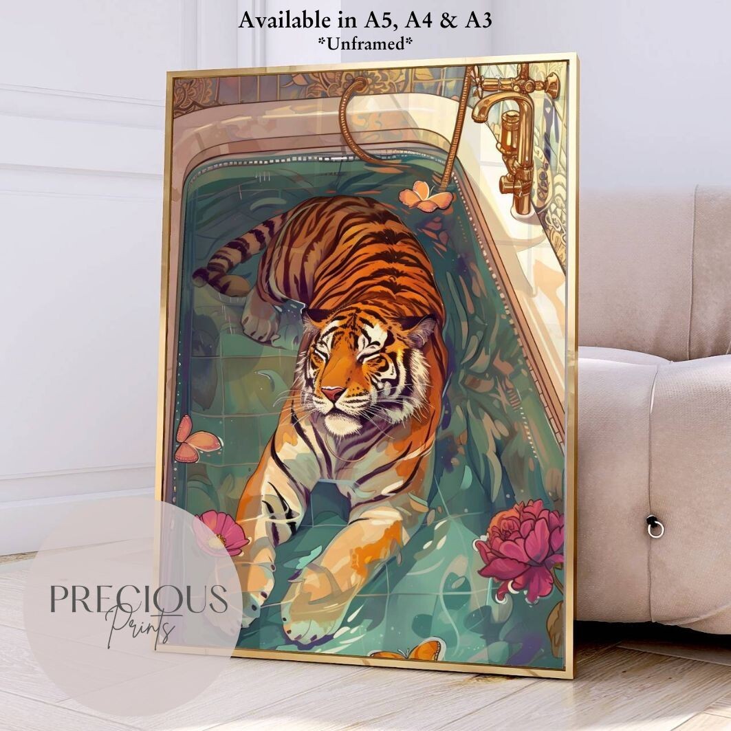 Preppy Tiger Poster Print / Trendy Retro Wall Art / A5 A4 A3 Unframed / Giclee