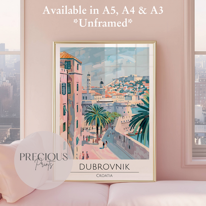 Croatia, Dubrovnik Travel Print Poster / Vintage Wall Art / A5 A4 A3
