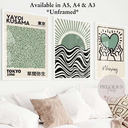 Set of 3  Kusama Bauhaus Prints A5 A4 A3 Art Exhibition Sage Green