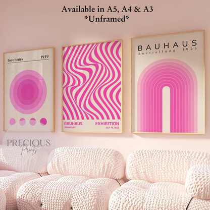 Set of 3 Bauhaus Prints A5 A4 A3 Art Exhibition Hot Pink Trendy Preppy Poster