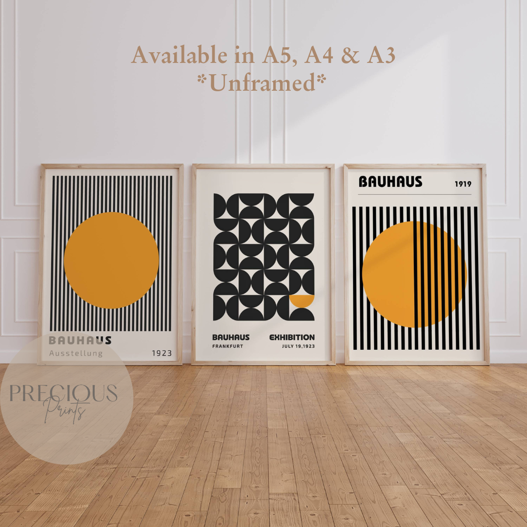 Set of 3 Orange Black Bauhaus Prints A5 A4 A3 Art Exhibition  Poster