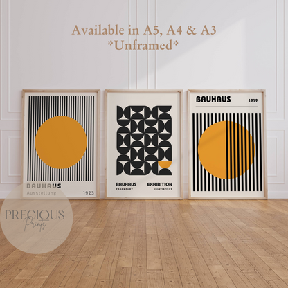 Set of 3 Orange Black Bauhaus Prints A5 A4 A3 Art Exhibition  Poster