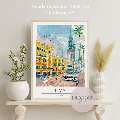Peru, Lima Travel Print Poster / Vintage Wall Art / A5 A4 A3 / Unframed