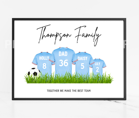 Personalised Football Family Print / MCFC Family Print / Manchester City Print