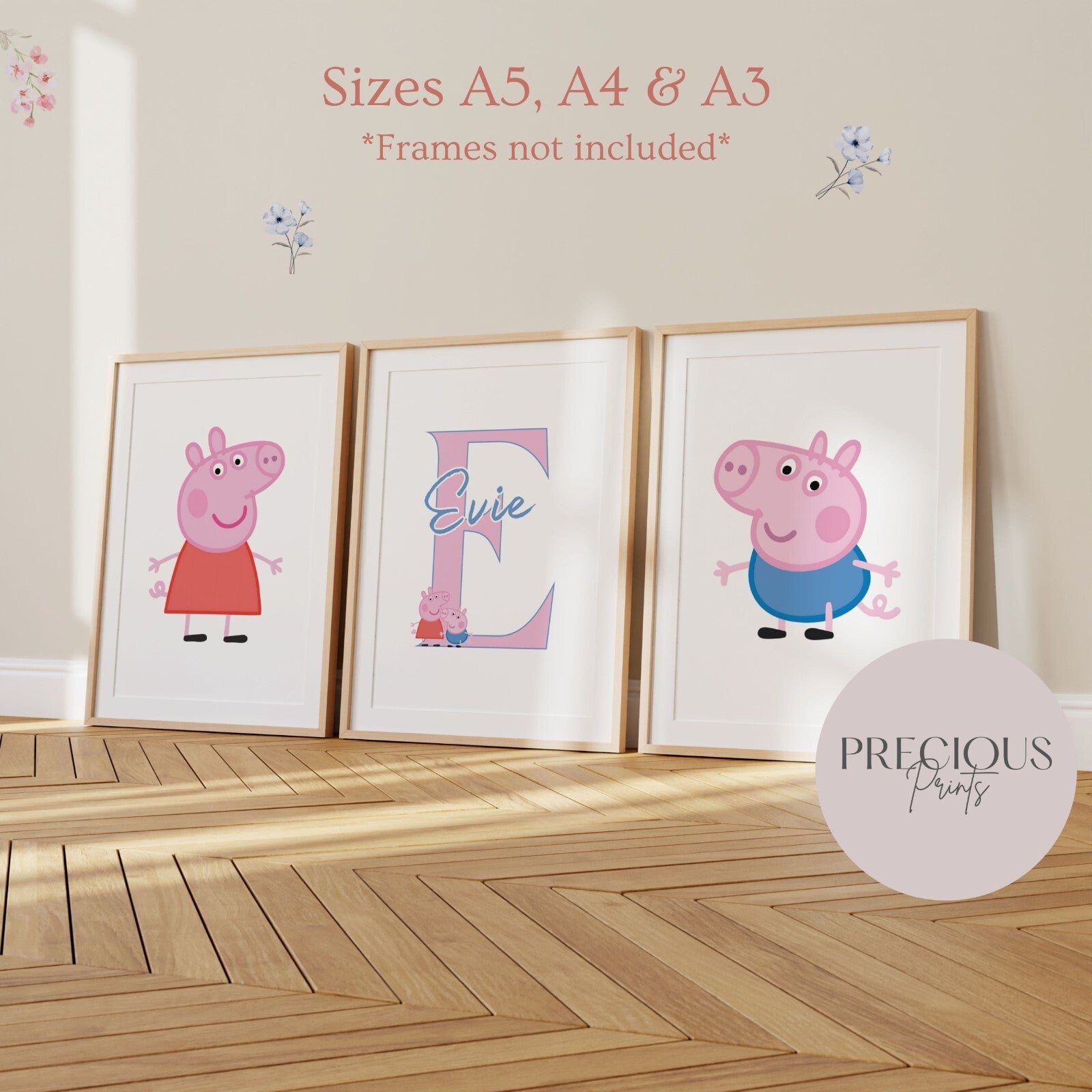 Set of 3 Personalised Girl/boy Nursery bedroom Print / Peppa Pig A5 A4 A3