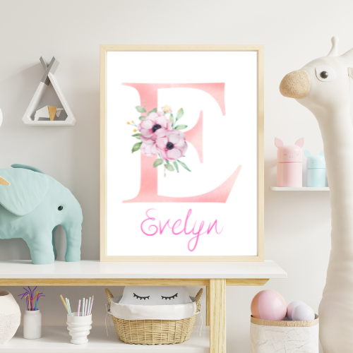 Personalised Floral Name Nursery Print Girls  A5 A4 A3