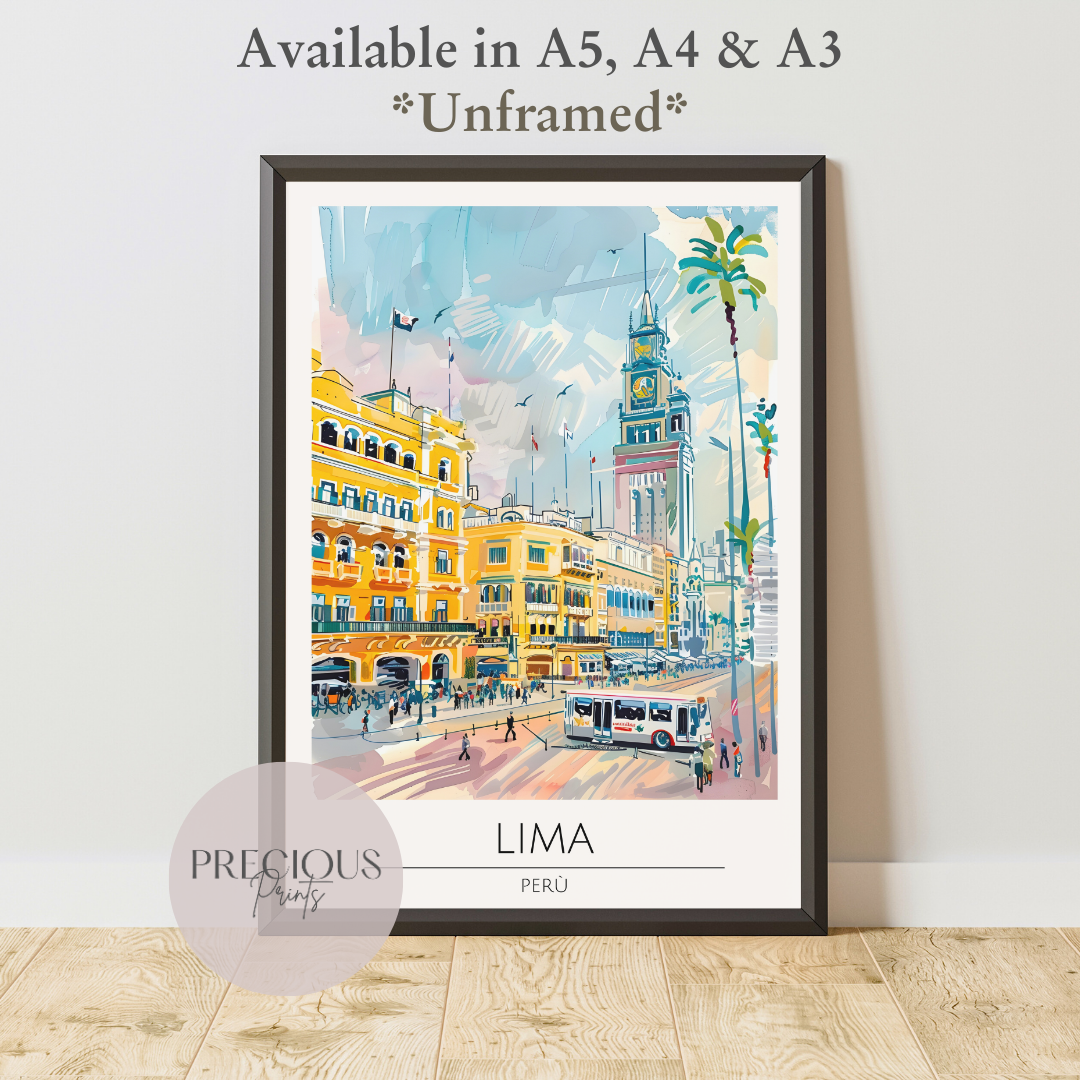 Peru, Lima Travel Print Poster / Vintage Wall Art / A5 A4 A3 / Unframed