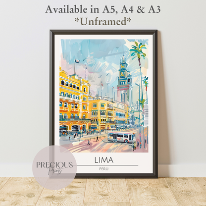 Peru, Lima Travel Print Poster / Vintage Wall Art / A5 A4 A3 / Unframed