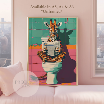 Giraffe on Toilet Print / Funny Art Poster / Humour / Pop Art / Trendy A5 A4 A3