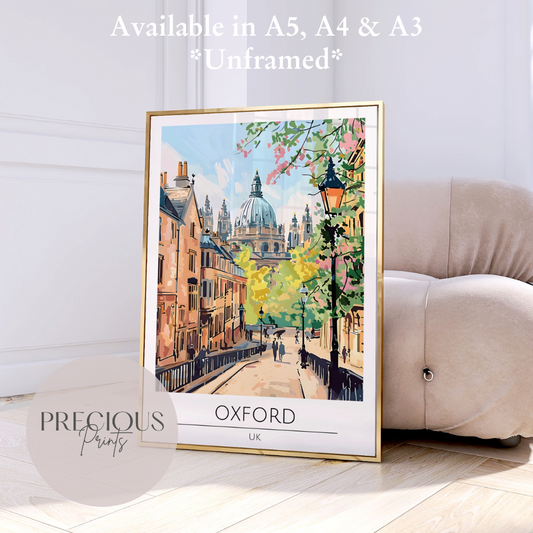 UK - Oxford City Tavel Print Poster- Travel Poster - Vintage Wall Art