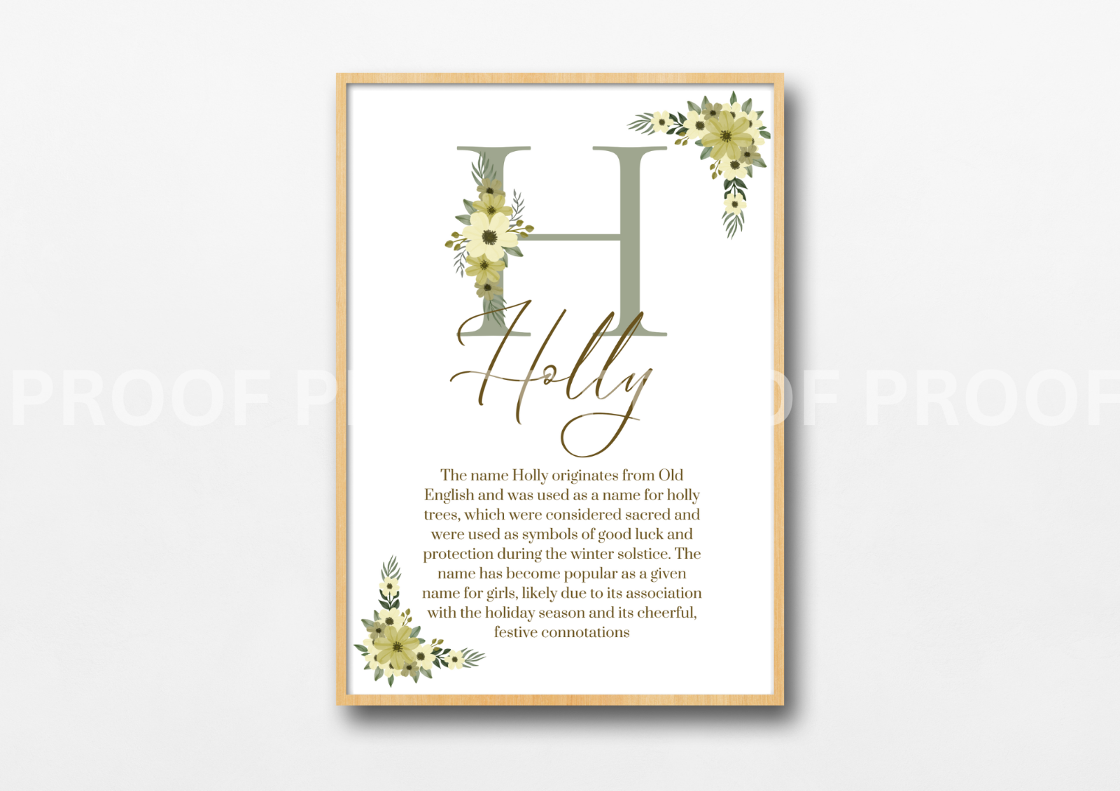 Personalised Print Birth Stats Meaning of name Elegant Floral A5 A4 A3
