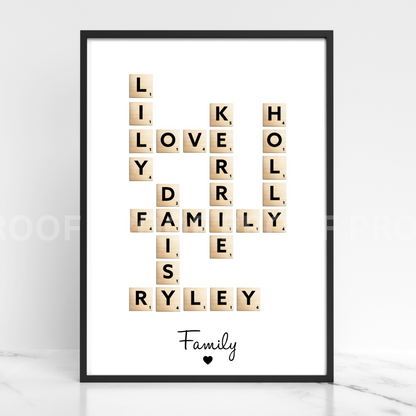 Personalised Scrabble Art Family Print Wedding Valentines Anniversary A4 A3 A5