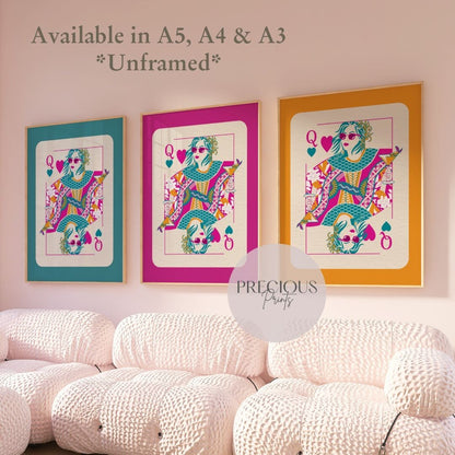 Queen of Hearts Print / Preppy Modern Trendy Wall Art / A5 A4 A3 / Free Delivery