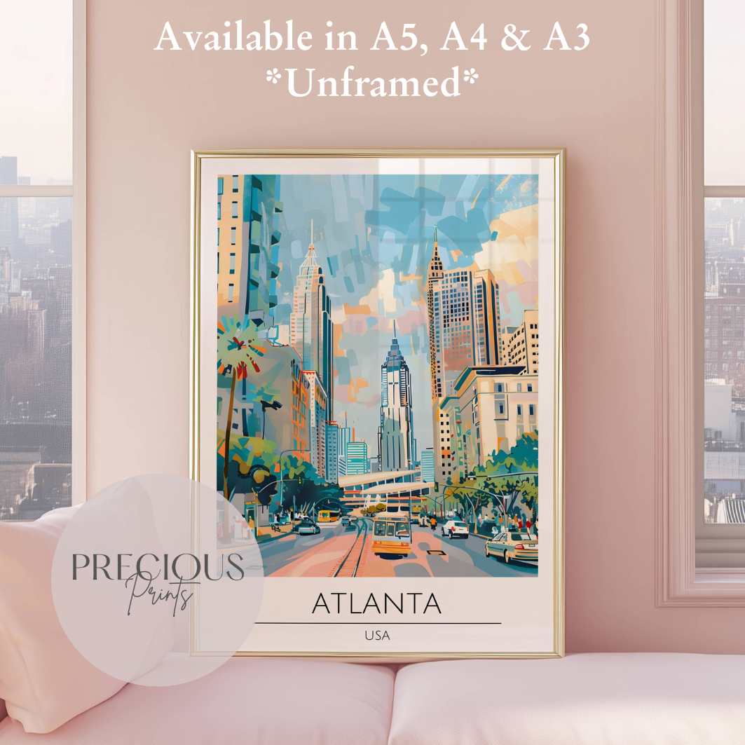 USA, Atlanta Travel Print Poster / Vintage Wall Art / A5 A4 A3 / Unframed