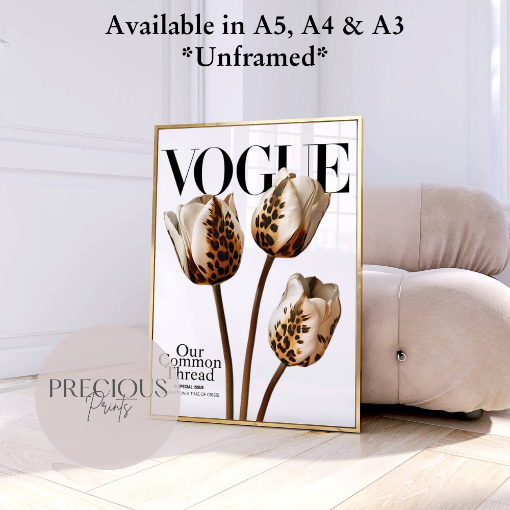 Vogue Leopard Cheetah Print Luxury Poster Preppy A5 A4 A3 Designer Wall Art