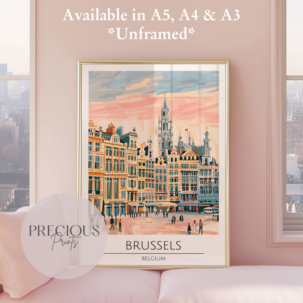 Belgium - Brussels Travel Print Poster / Vintage Wall Art / Giclee A5 A4 A3