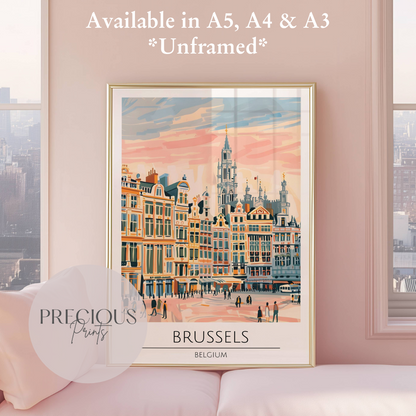 Belgium - Brussels Travel Print Poster / Vintage Wall Art / Giclee A5 A4 A3