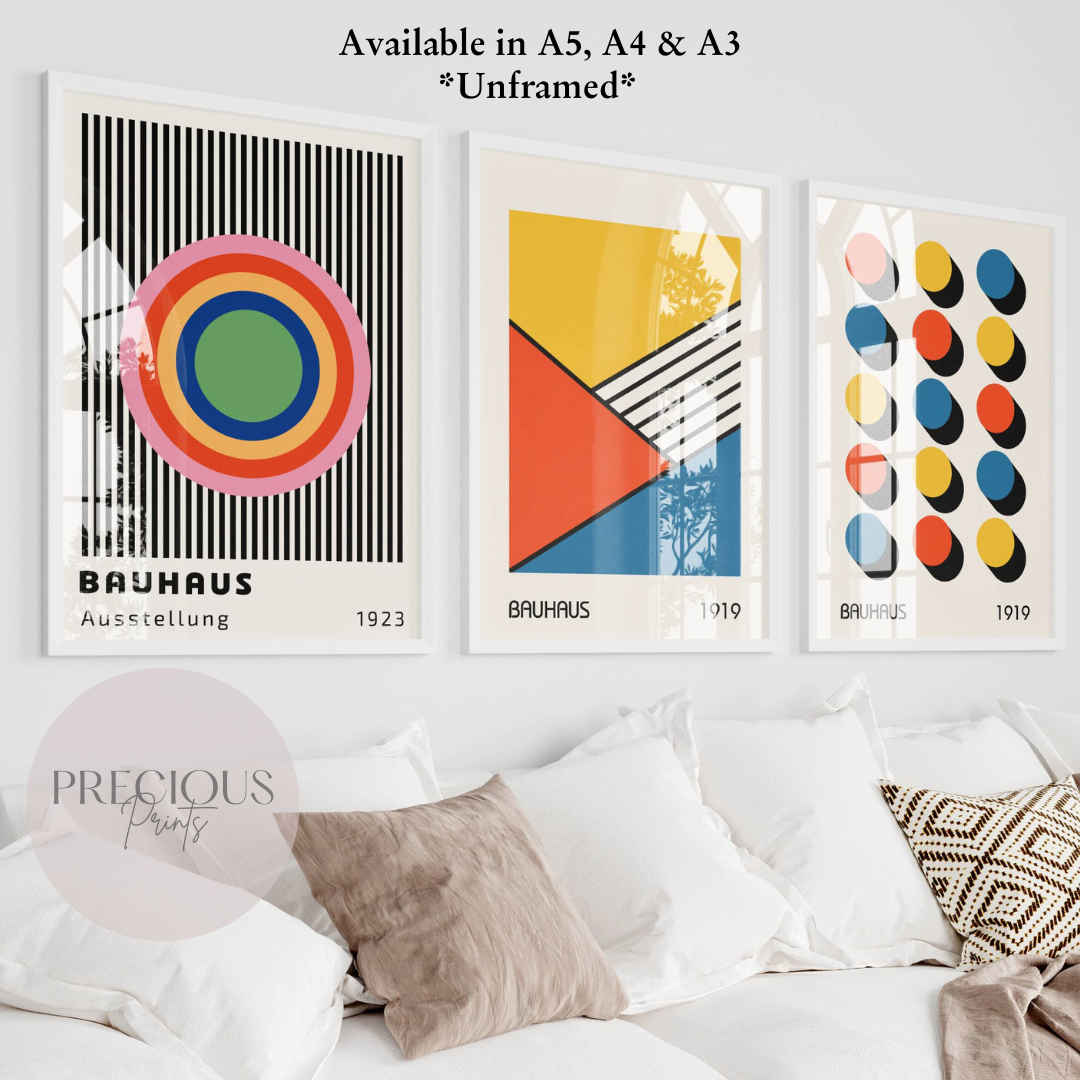Set of 3 Bauhaus Prints A5 A4 A3 Art Exhibition Colourful Abstract Poster
