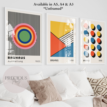Set of 3 Bauhaus Prints A5 A4 A3 Art Exhibition Colourful Abstract Poster