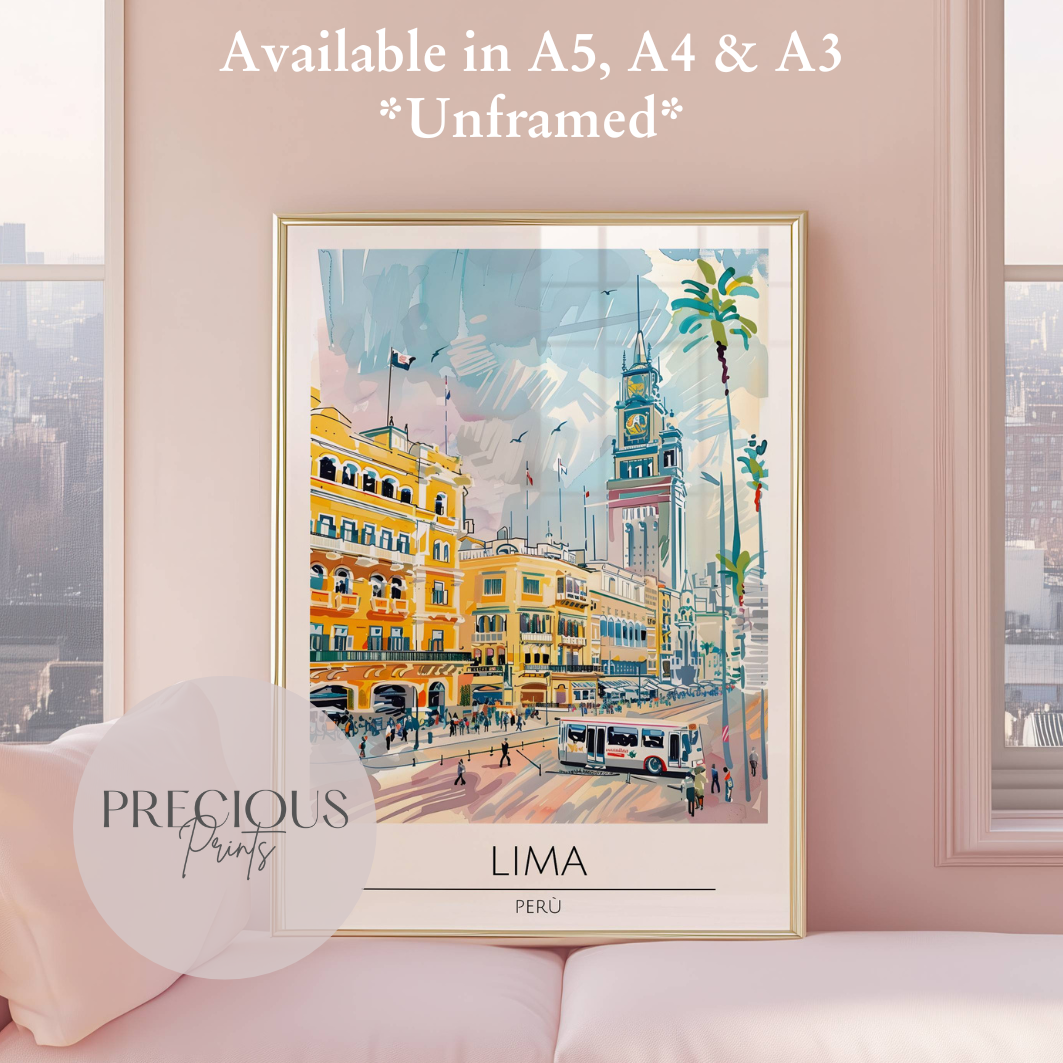 Peru, Lima Travel Print Poster / Vintage Wall Art / A5 A4 A3 / Unframed