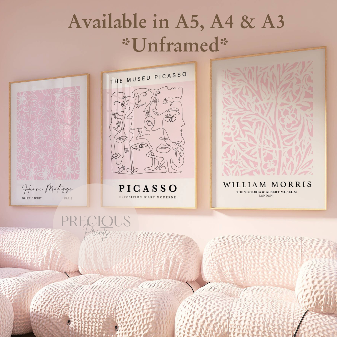 Set of 3 Pink Picasso / Matisse / William Morris Prints Art Gallery Decor