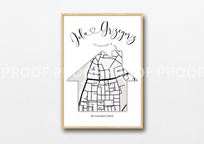 Personalised New Home map print First home gift Family Love A4 A3 A5
