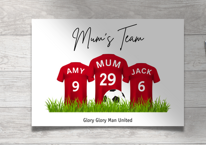Personalised Football Family Print / MUFC Family Print / Manchester United Print