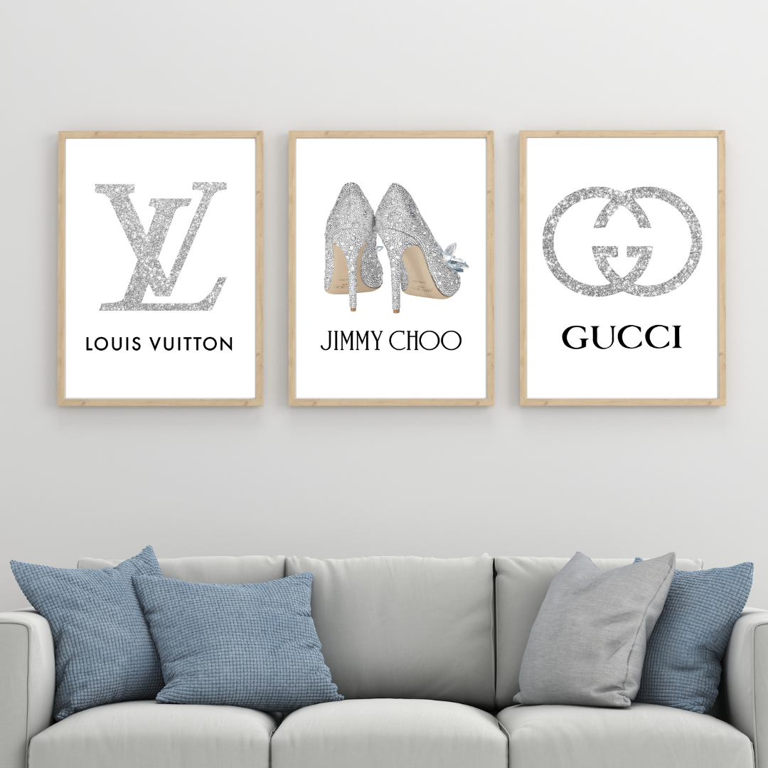 Set of 3 Fashion Designer Prints Gucci Louis Vuitton Jimmy Choo  A5 A4 A3