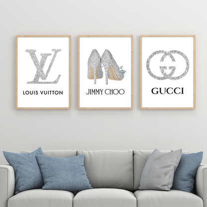 Set of 3 Fashion Designer Prints Gucci Louis Vuitton Jimmy Choo  A5 A4 A3