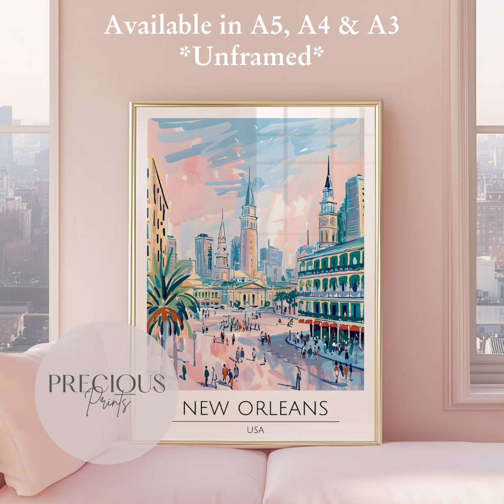 USA, New Orleans Travel Print Poster / Vintage Wall Art / A5 A4 A3