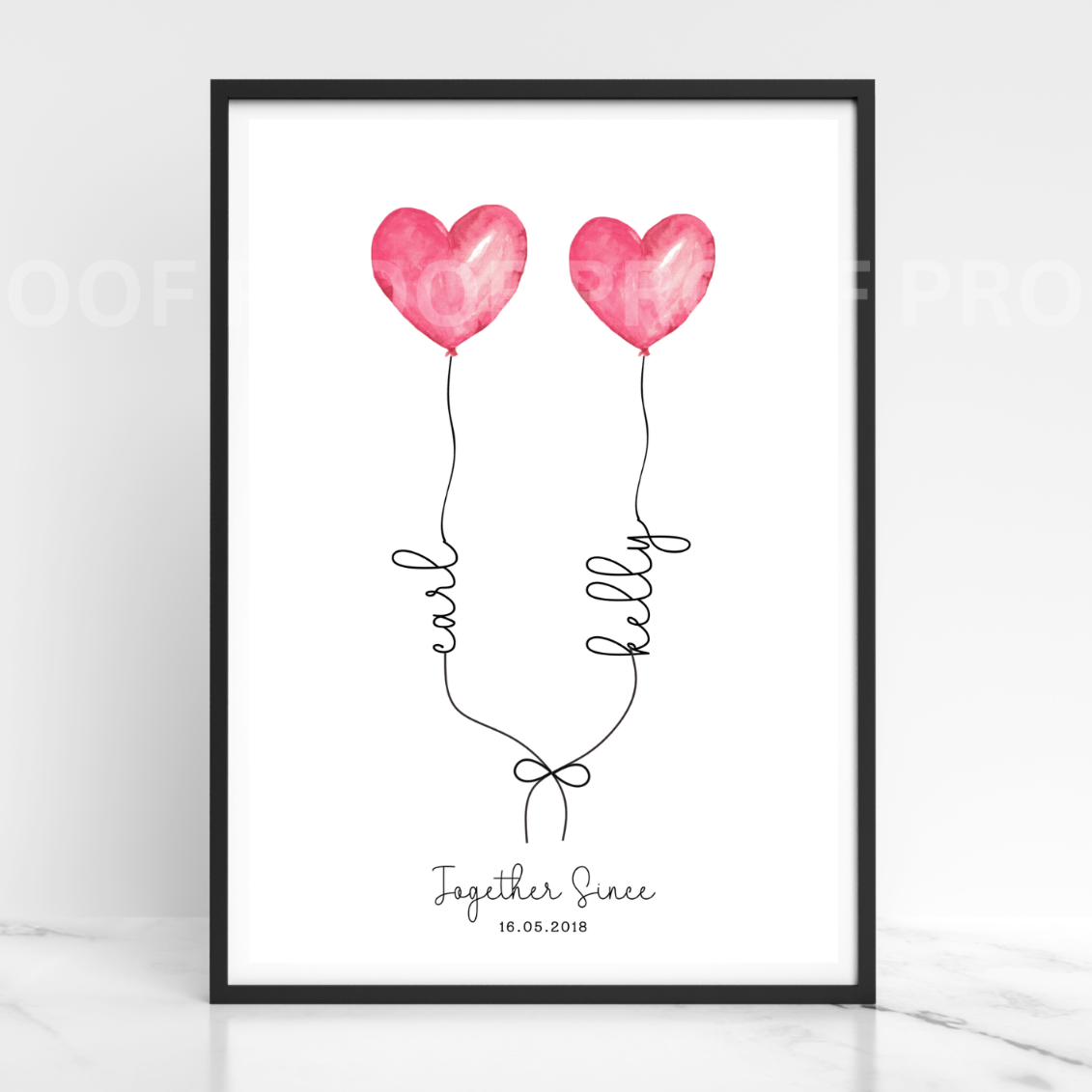 Personalised Valentine Anniversary Gift Balloon Art Print Wedding A5 A4 A3