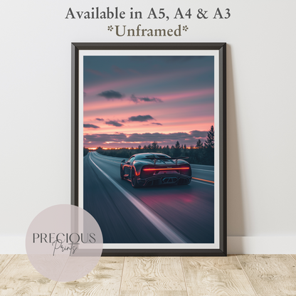 Bugatti Chiron Sports Car Wall Art Print Poster / A5 A4 A3 Unframed