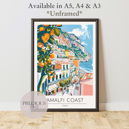 Amalfi Coast - Italy Print Poster- Travel Poster - Vintage Wall Art