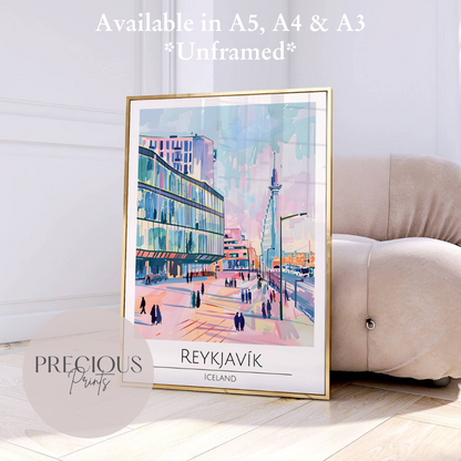 Iceland, Reykjavik Travel Print Poster / Vintage Wall Art / A5 A4 A3