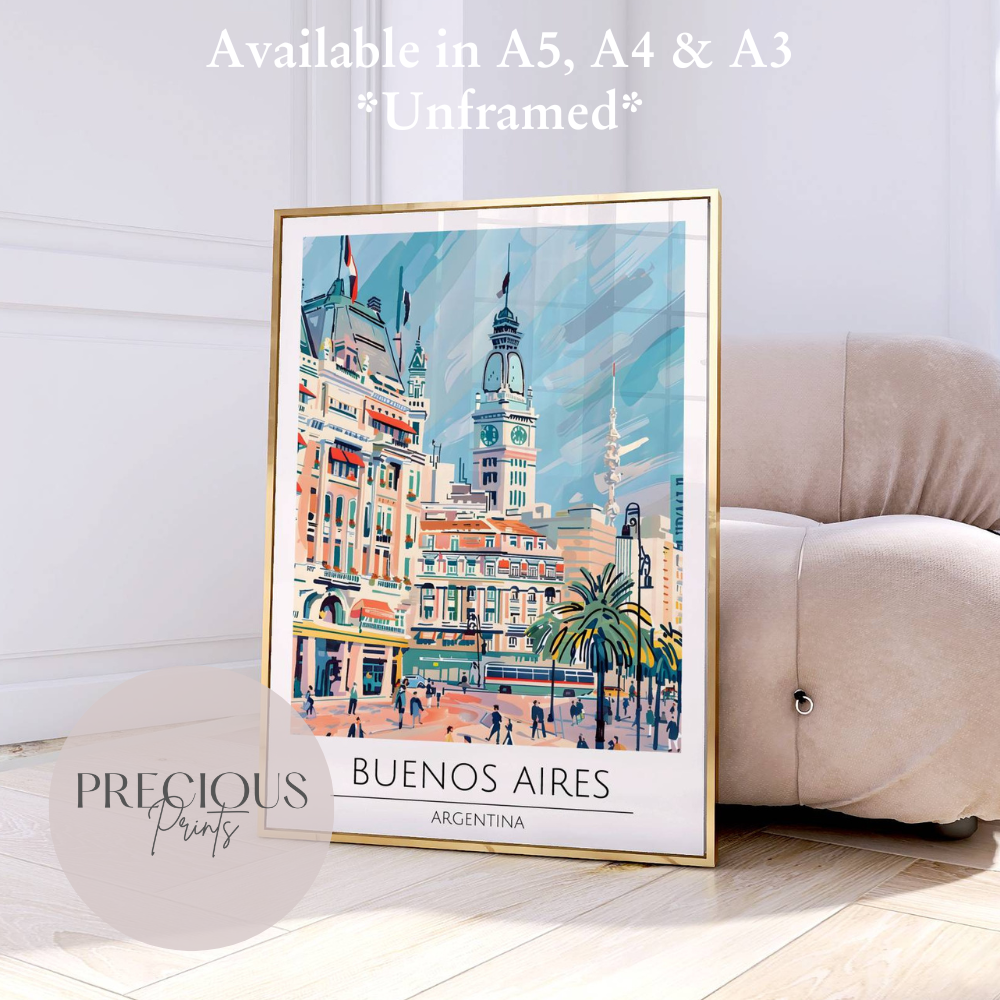 Argentina, Buenos Aires Travel Print Poster / Vintage Wall Art / A5 A4 A3