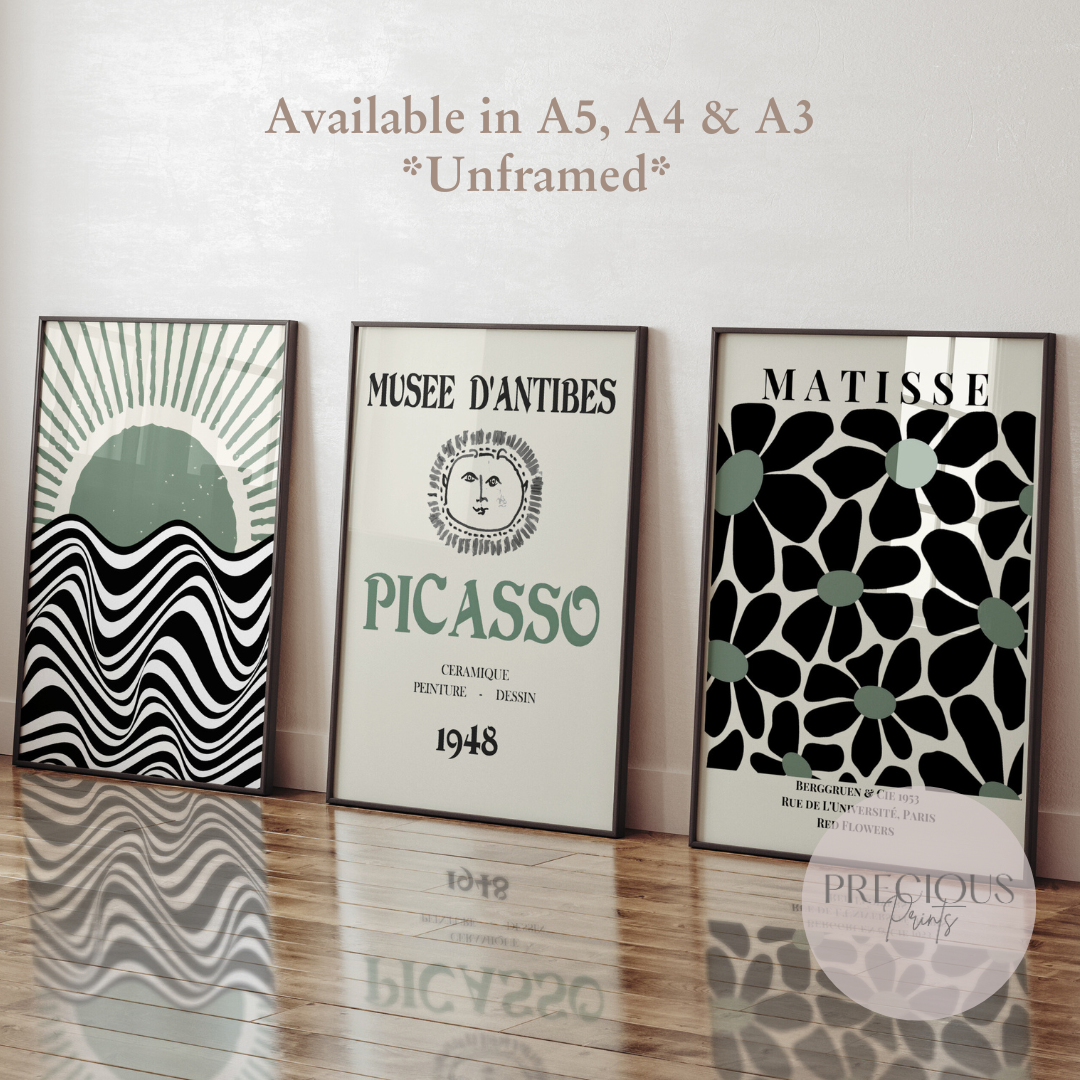 Set of 3 Bauhaus Matisse Picasso Prints A5 A4 A3 Art Exhibition Sage Green