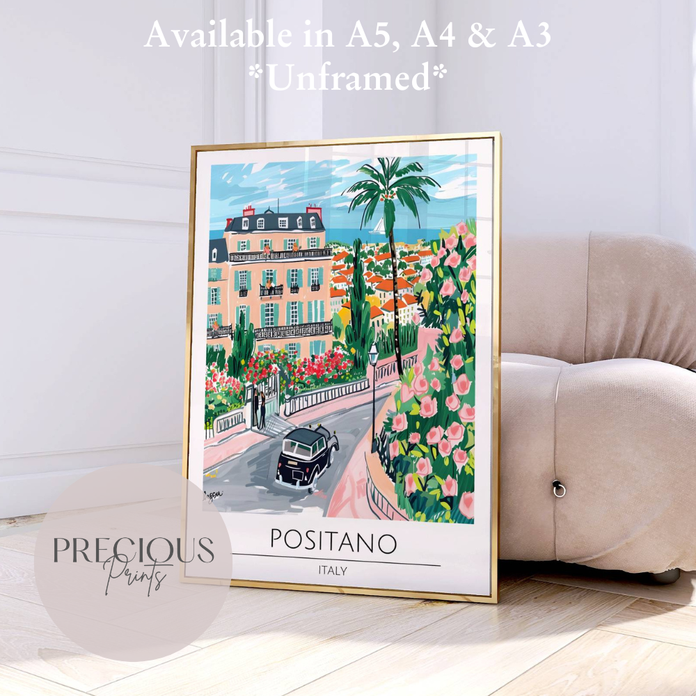 Italy, Positano Travel Print Poster / Vintage Wall Art / A5 A4 A3