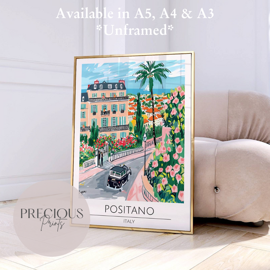 Italy, Positano Travel Print Poster / Vintage Wall Art / A5 A4 A3