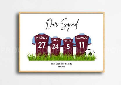 Personalised Football Family Print / Burnley Family Print / A5 A4 A3