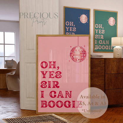 Oh, Yes Sir I Can Boogie Music Lyric Print / Music Poster / A5 A4 A3 Unframed