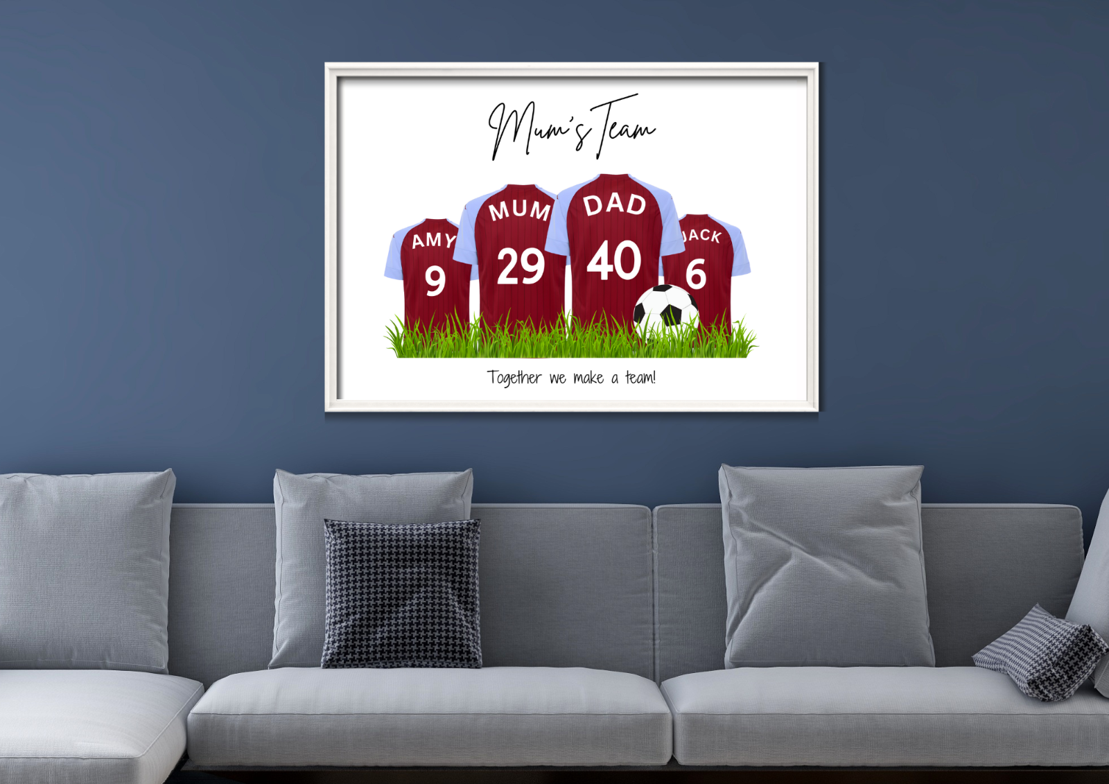Personalised Football Family Print / Aston Villa FC Family Print A5 A4 A3