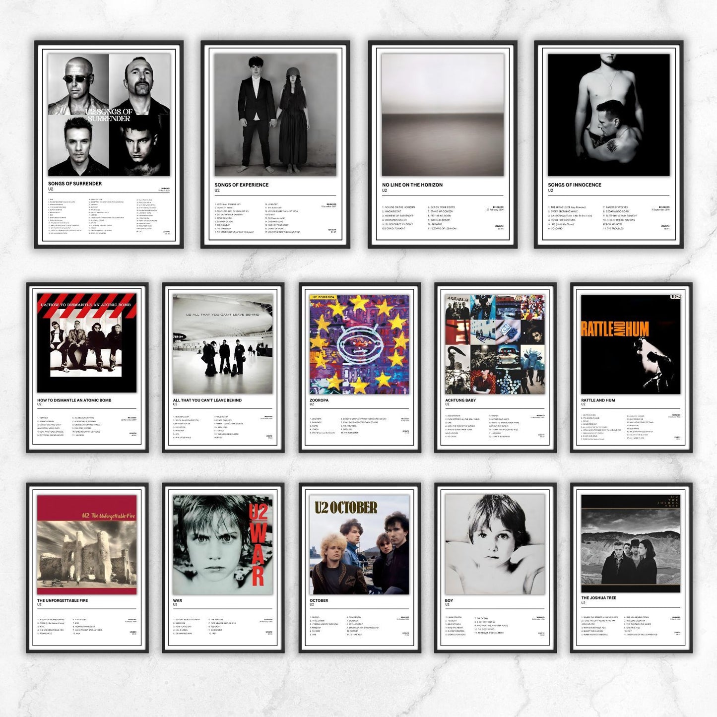 U2 Album Poster Full Collection A5 A4 A3 Unframed