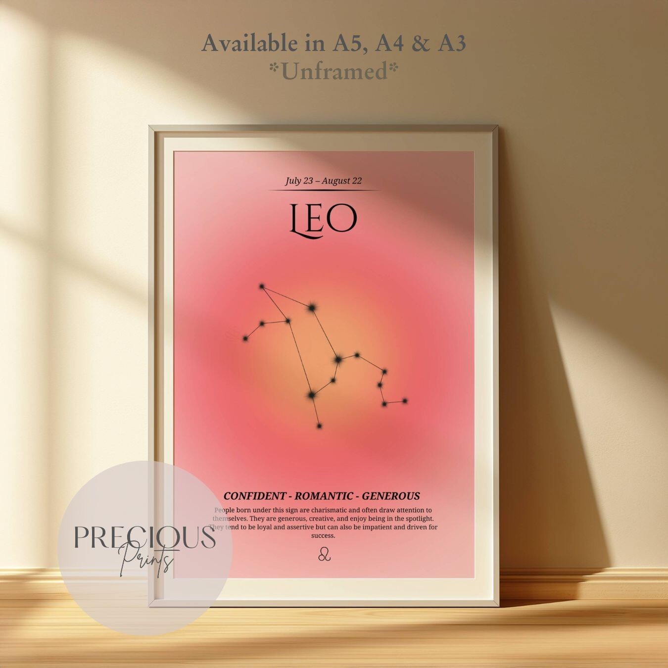 Leo Zodiac Print / Preppy Trendy Wall Art Poster / A5 A4 A3 Unframed