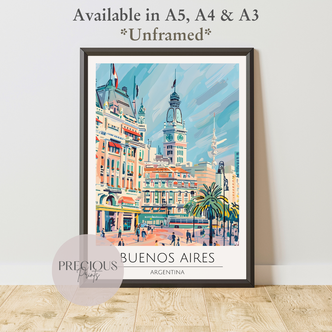 Argentina, Buenos Aires Travel Print Poster / Vintage Wall Art / A5 A4 A3